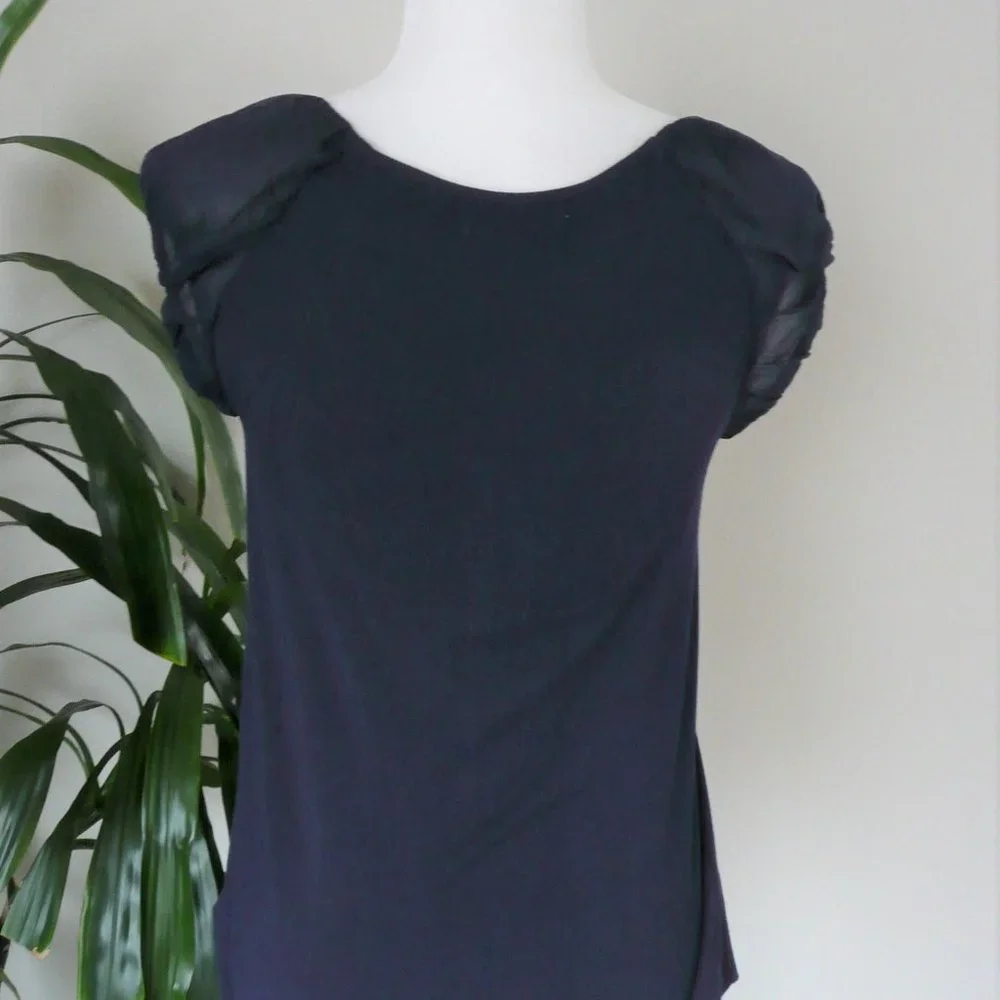 Anthropologie - Deep Blue Top with Black neckline contrast - Sz P - Picture 5 of 7